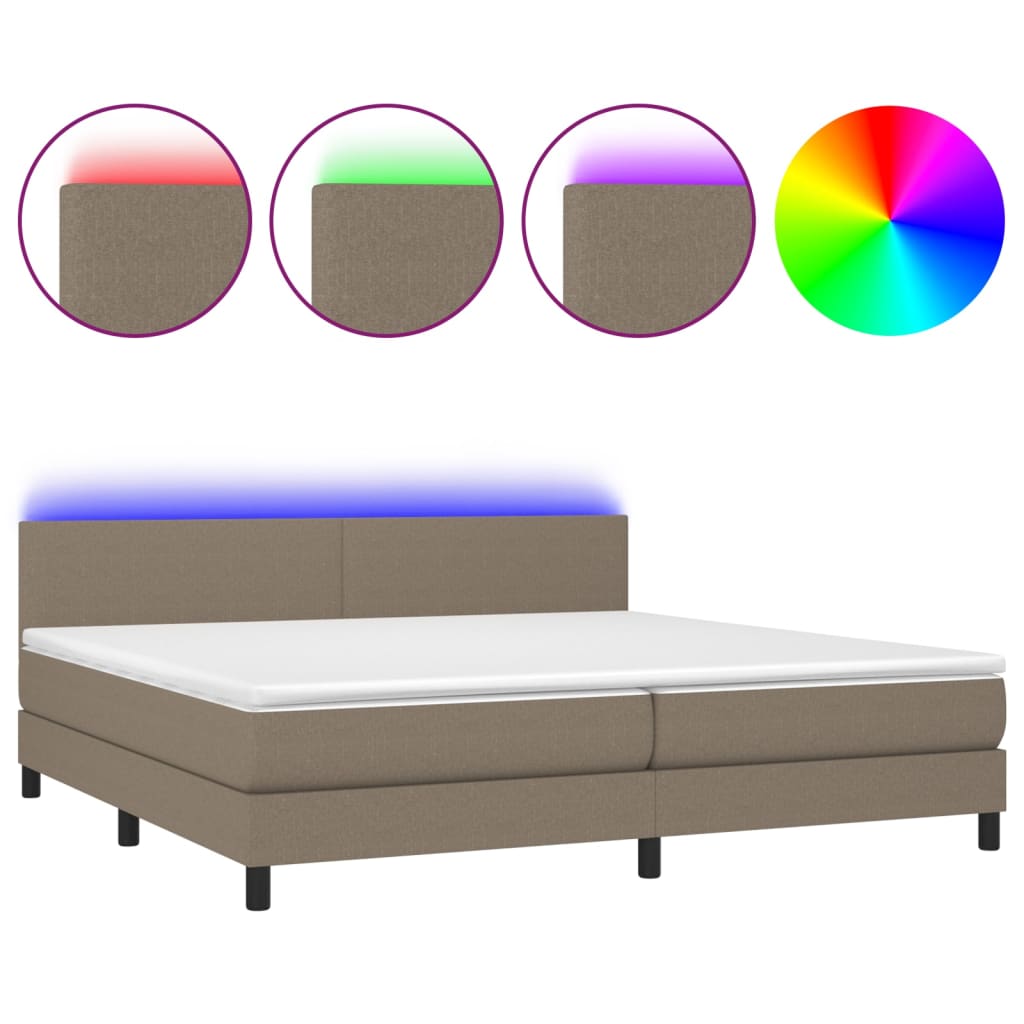 vidaXL Cama box spring con colchón LED tela gris taupe 200x200 cm