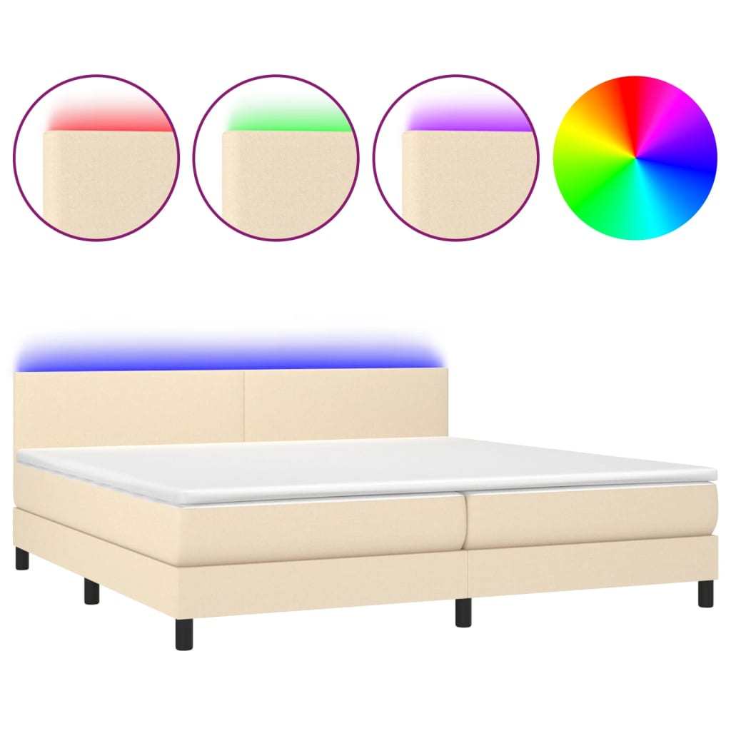 vidaXL Cama box spring con colchón y LED tela crema 200x200 cm