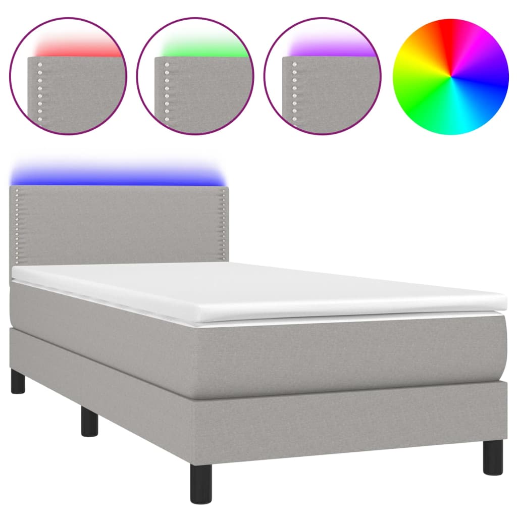 vidaXL Cama box spring colchón y luces LED tela gris claro 90x190 cm