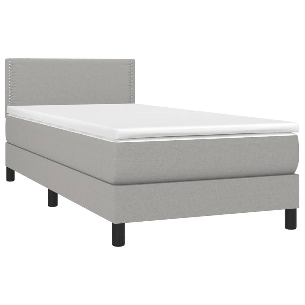 vidaXL Cama box spring colchón y luces LED tela gris claro 90x190 cm