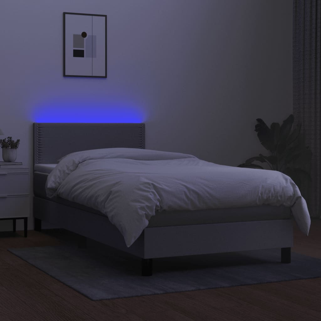 vidaXL Cama box spring colchón y luces LED tela gris claro 90x190 cm