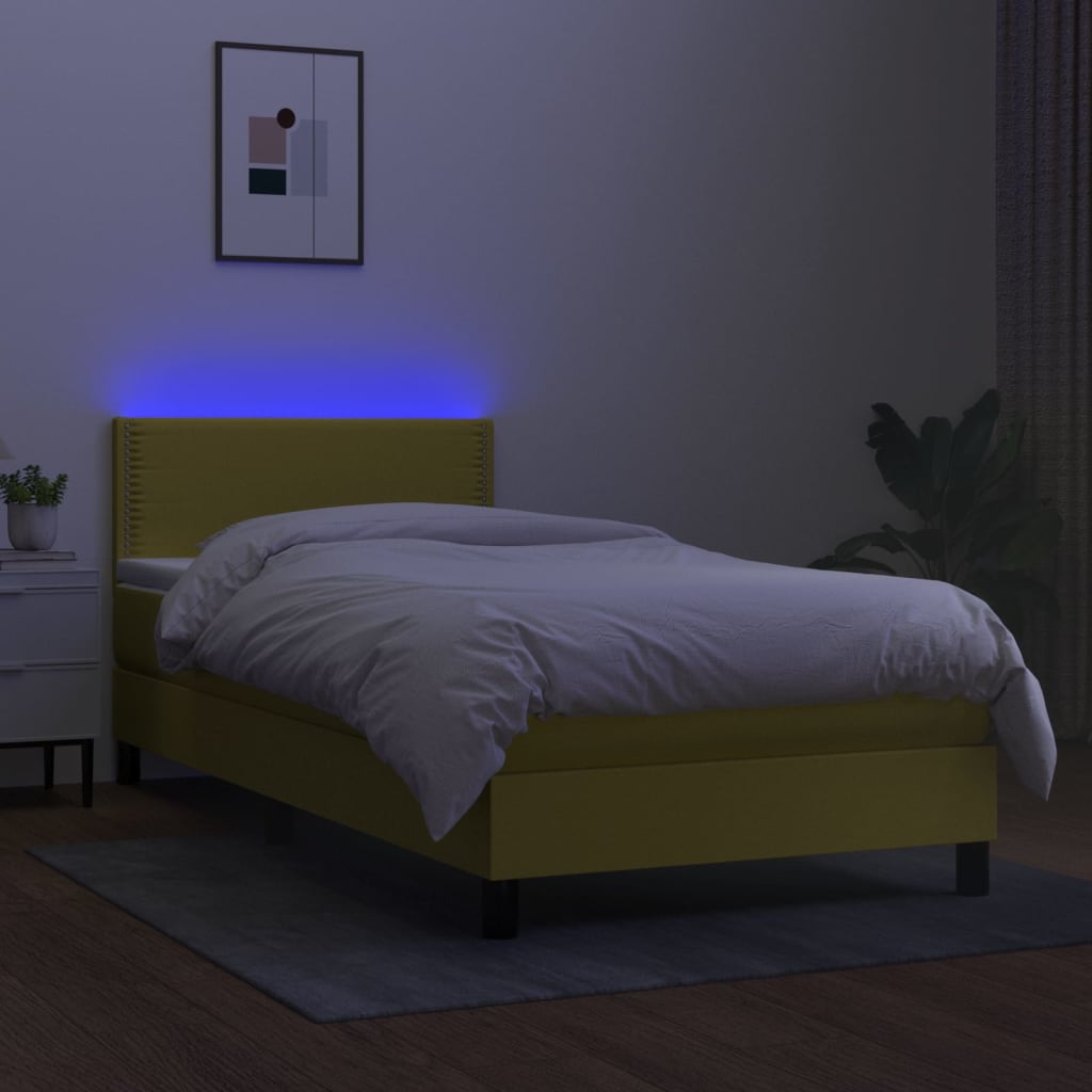 vidaXL Cama box spring colchón y luces LED tela verde 100x200 cm