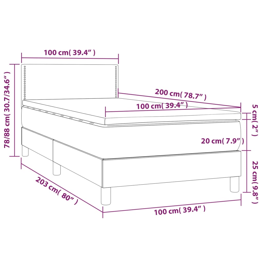 vidaXL Cama box spring colchón y luces LED tela verde 100x200 cm