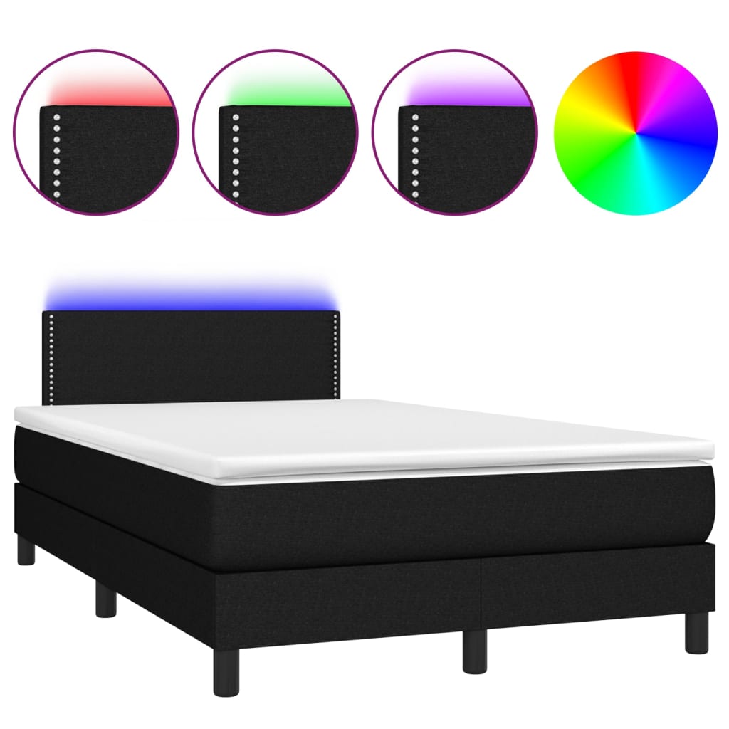 vidaXL Cama box spring con colchón LED tela negro 120x200 cm