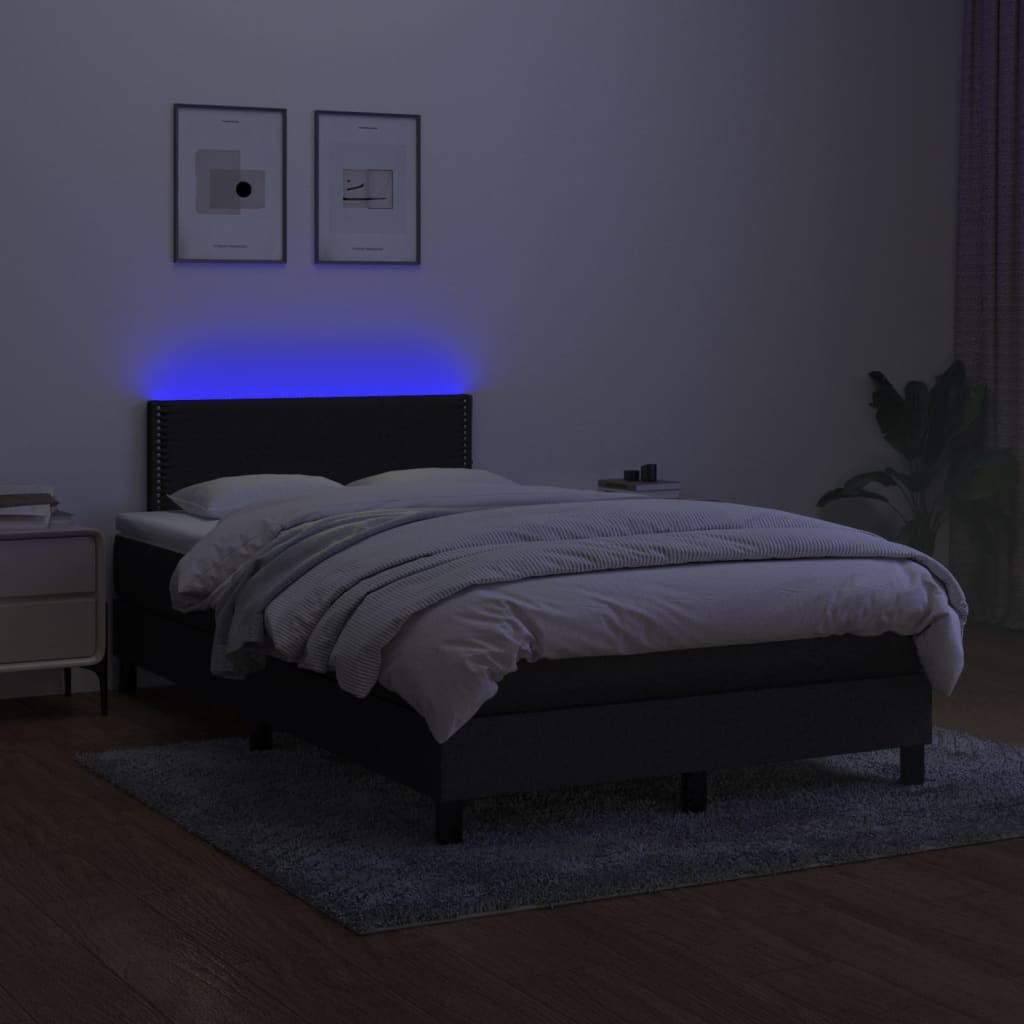 vidaXL Cama box spring con colchón LED tela negro 120x200 cm