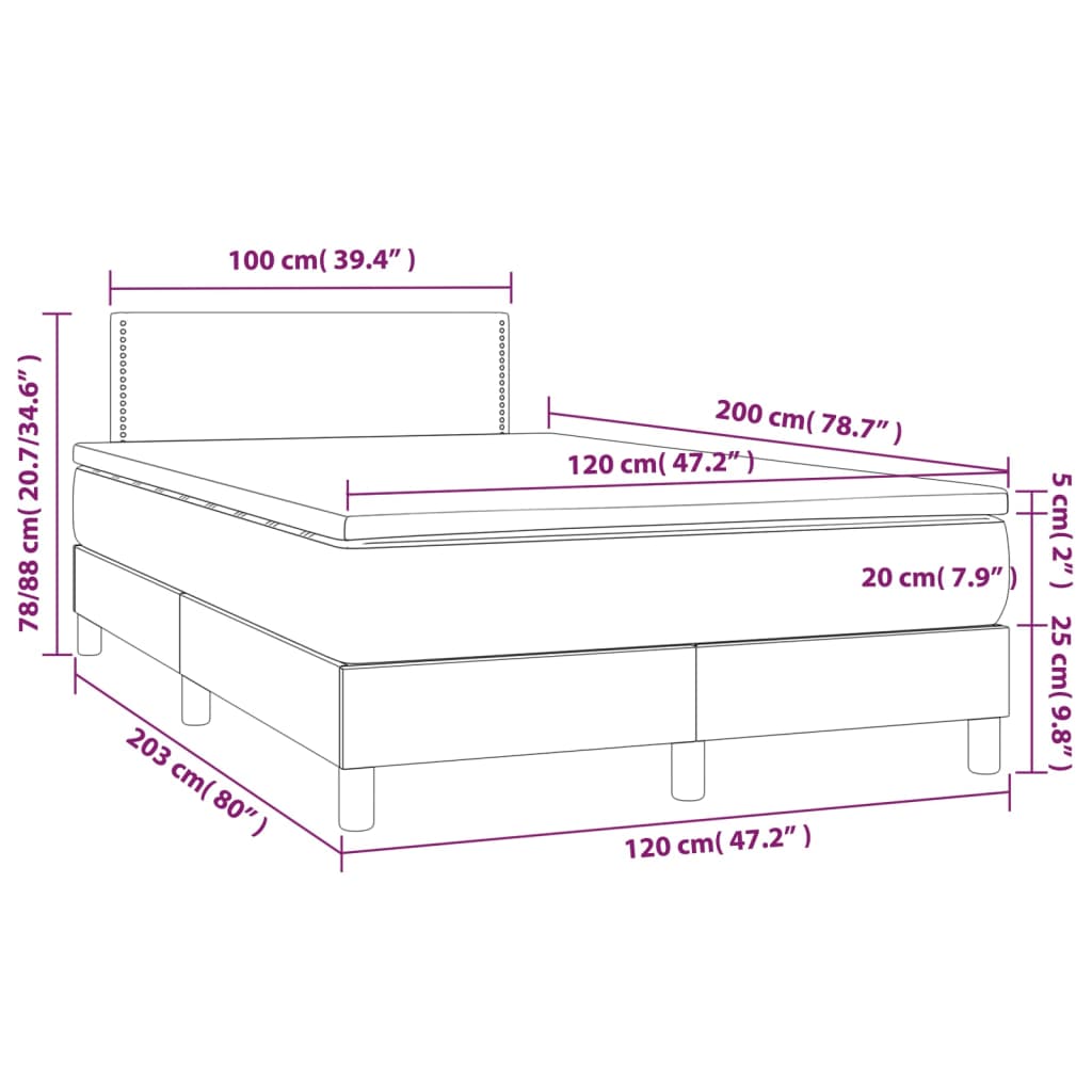 vidaXL Cama box spring con colchón LED tela negro 120x200 cm