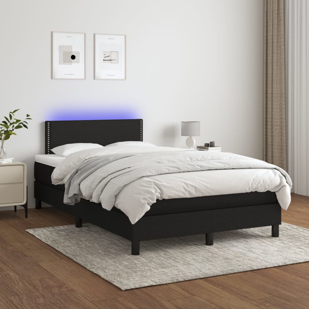 vidaXL Cama box spring con colchón LED tela negro 120x200 cm