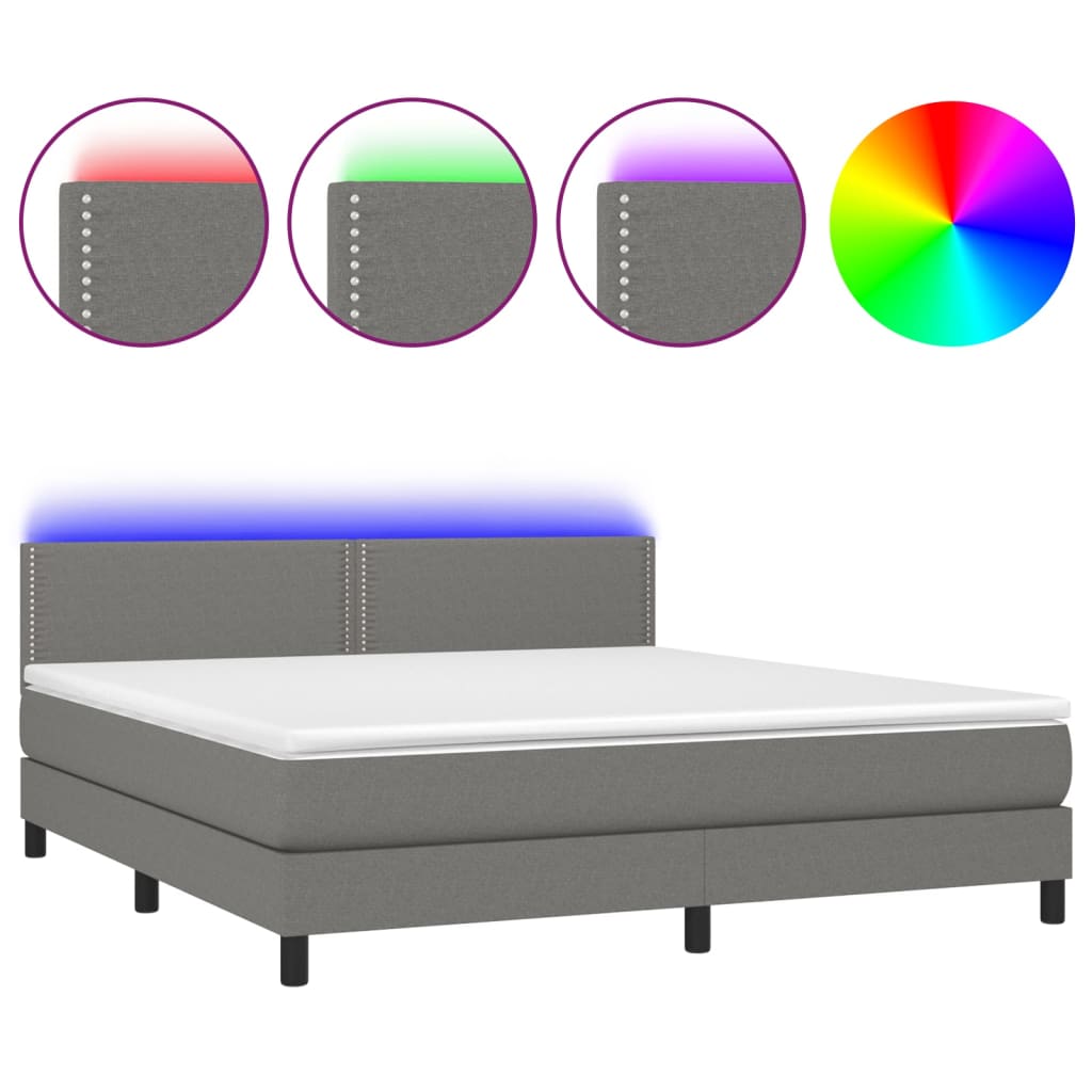 vidaXL Cama box spring colchón y luces LED tela gris oscuro 160x200 cm