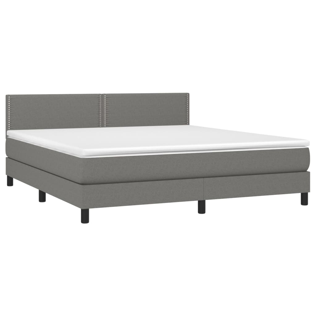 vidaXL Cama box spring colchón y luces LED tela gris oscuro 160x200 cm