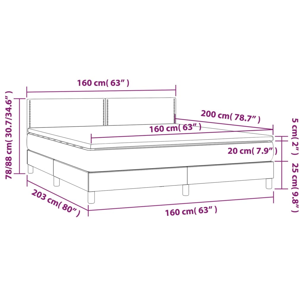 vidaXL Cama box spring colchón y luces LED tela gris oscuro 160x200 cm