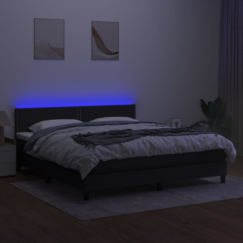 vidaXL Cama box spring colchón y luces LED tela negro 160x200 cm