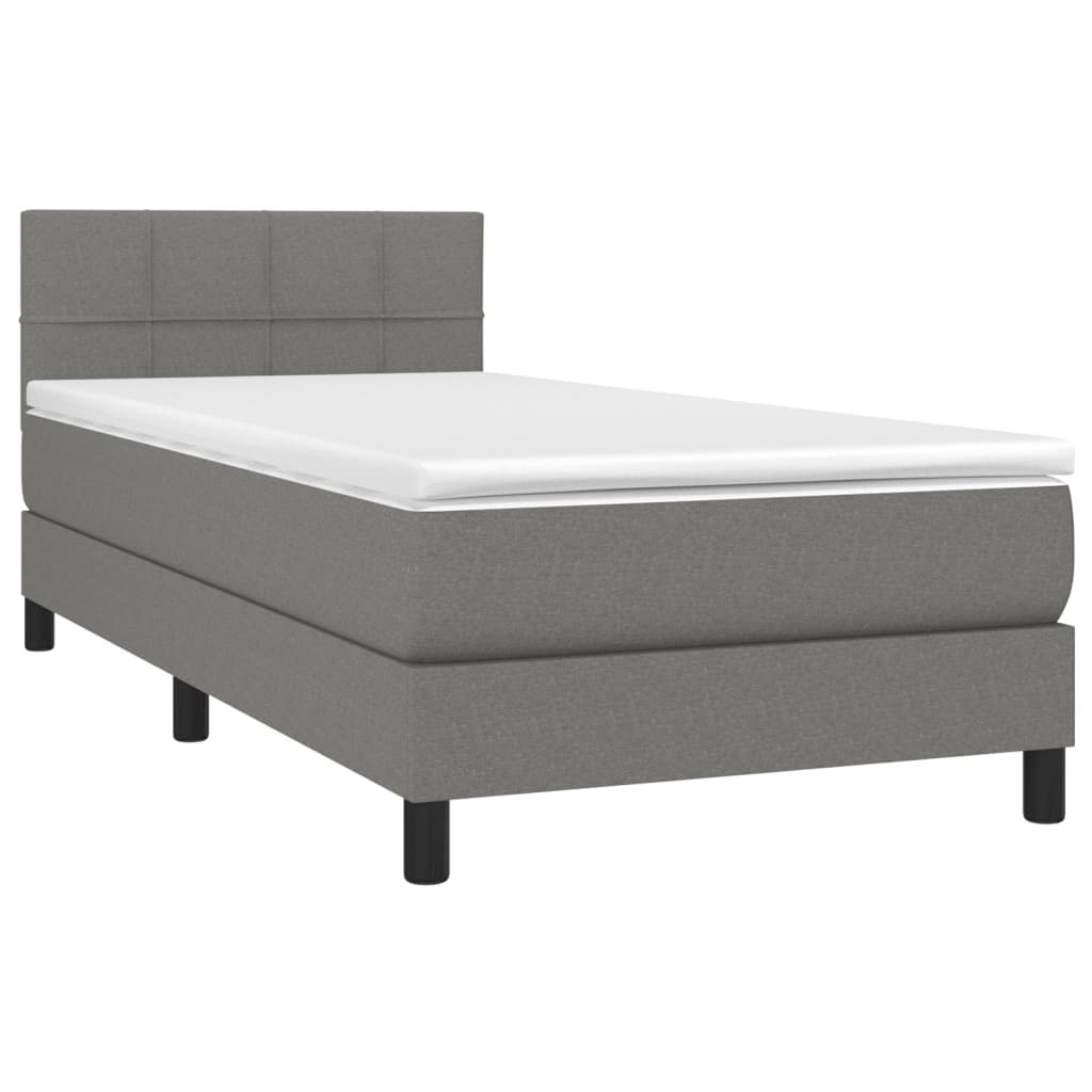 vidaXL Cama box spring colchón y luces LED tela gris oscuro 90x190 cm