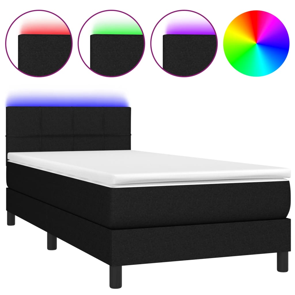 vidaXL Cama box spring colchón y luces LED tela negro 90x190 cm