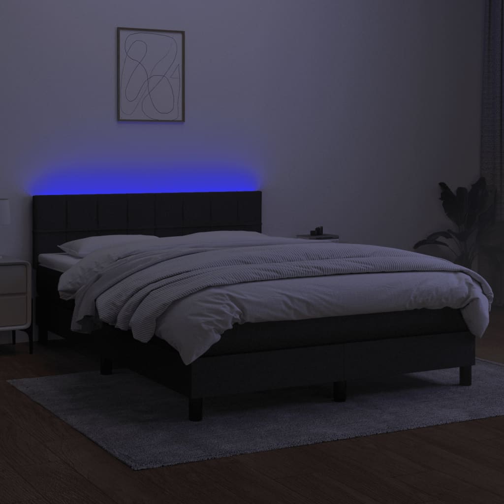 vidaXL Cama box spring colchón y luces LED tela negro 140x190 cm