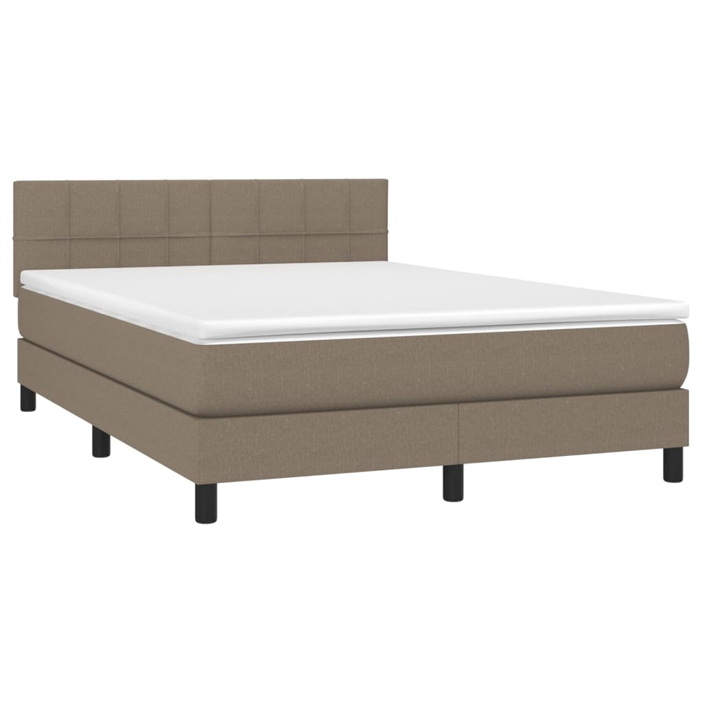 vidaXL Cama box spring colchón y luces LED tela gris taupe 140x190 cm