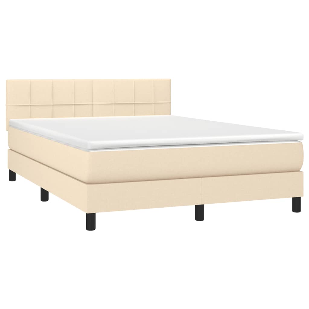 vidaXL Cama box spring colchón y luces LED tela crema 140x190 cm