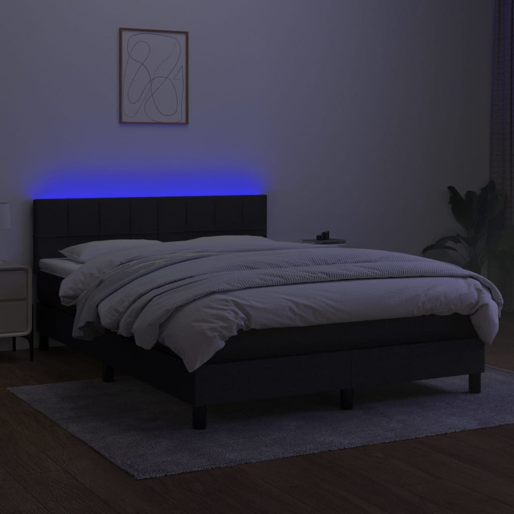 vidaXL Cama box spring colchón y luces LED tela negro 140x200 cm