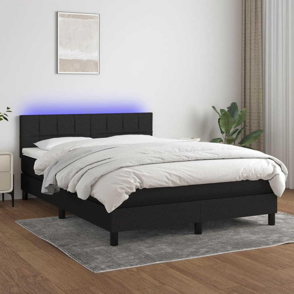 vidaXL Cama box spring colchón y luces LED tela negro 140x200 cm