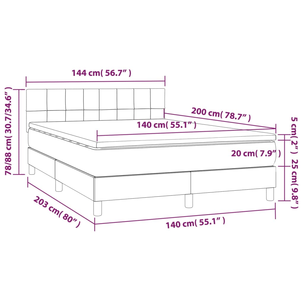 vidaXL Cama box spring colchón luces LED tela marrón oscuro 140x200cm