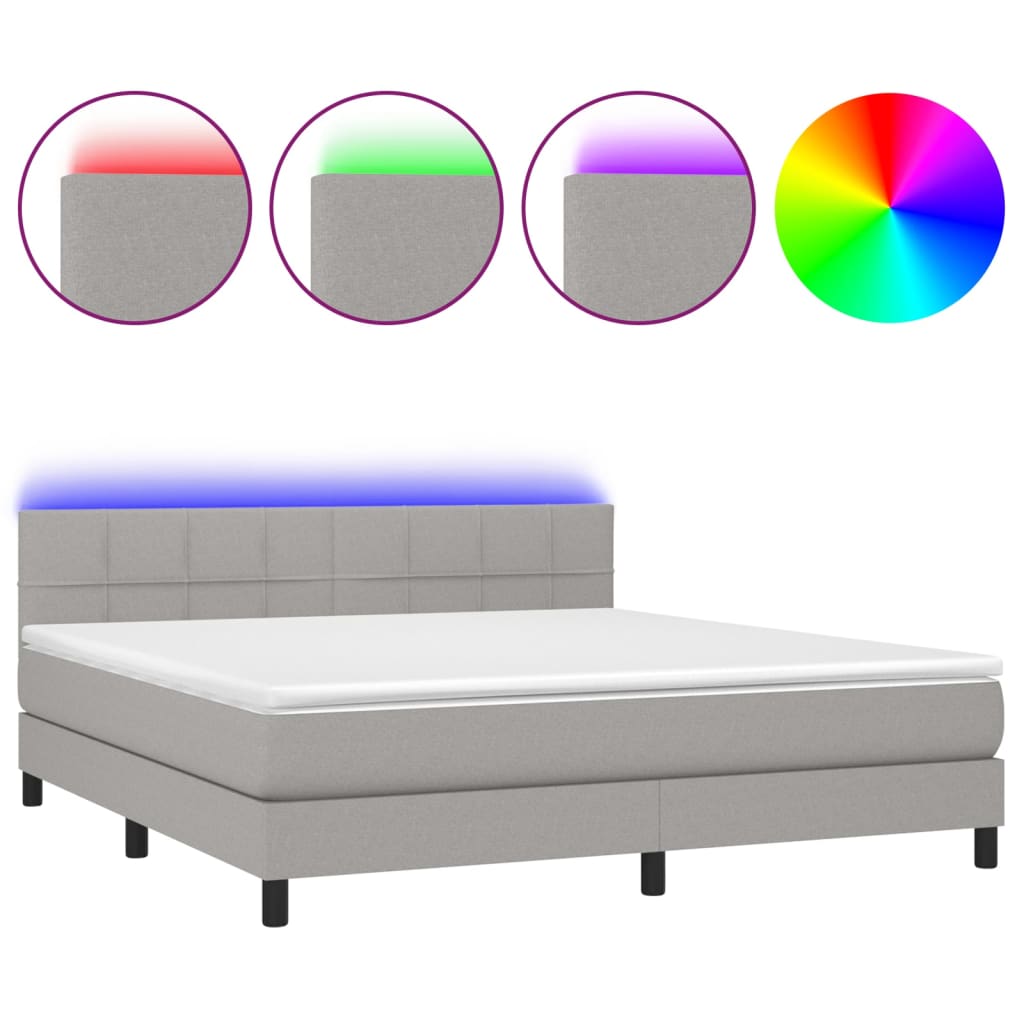 vidaXL Cama box spring colchón y luces LED tela gris claro 160x200 cm