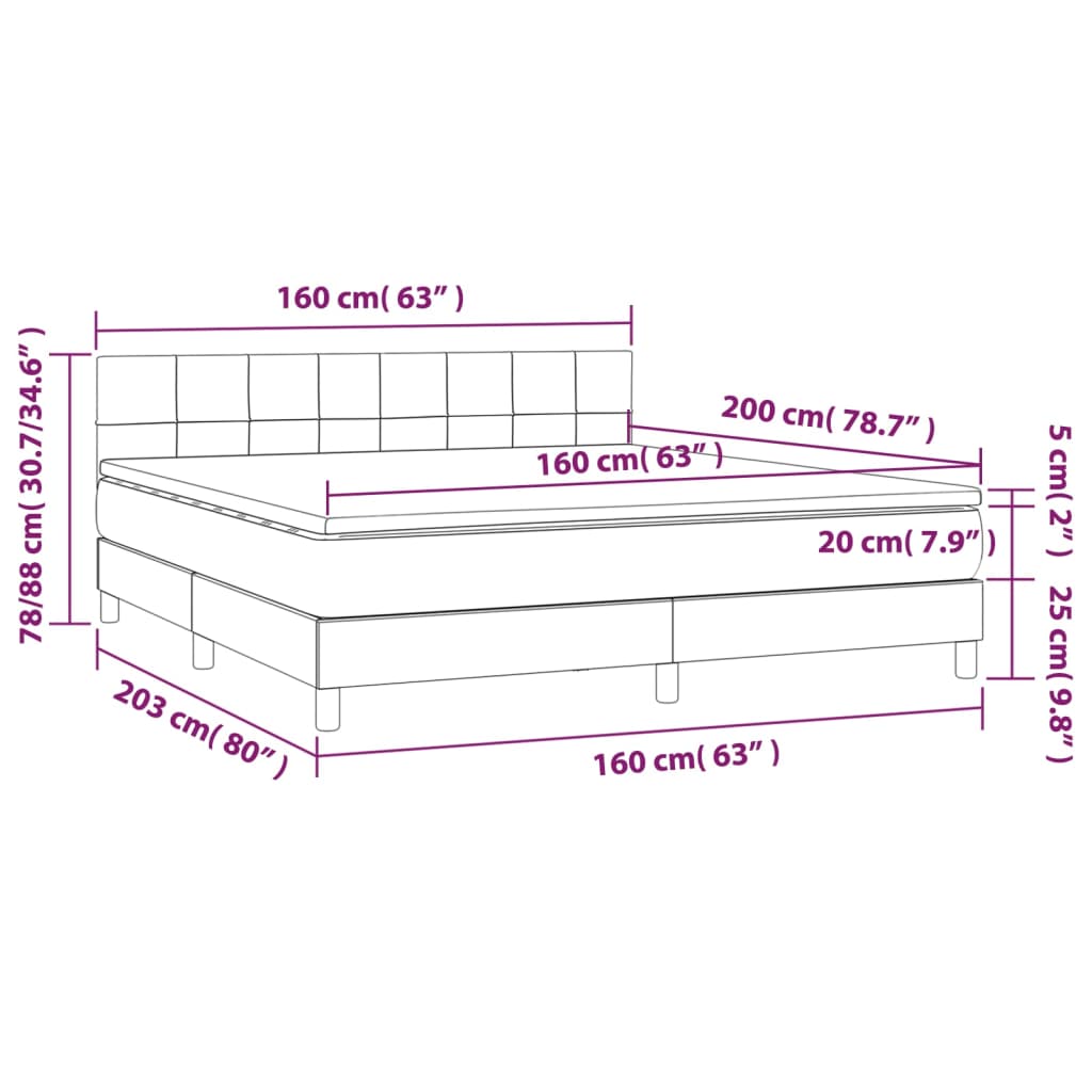 vidaXL Cama box spring colchón y luces LED tela gris claro 160x200 cm