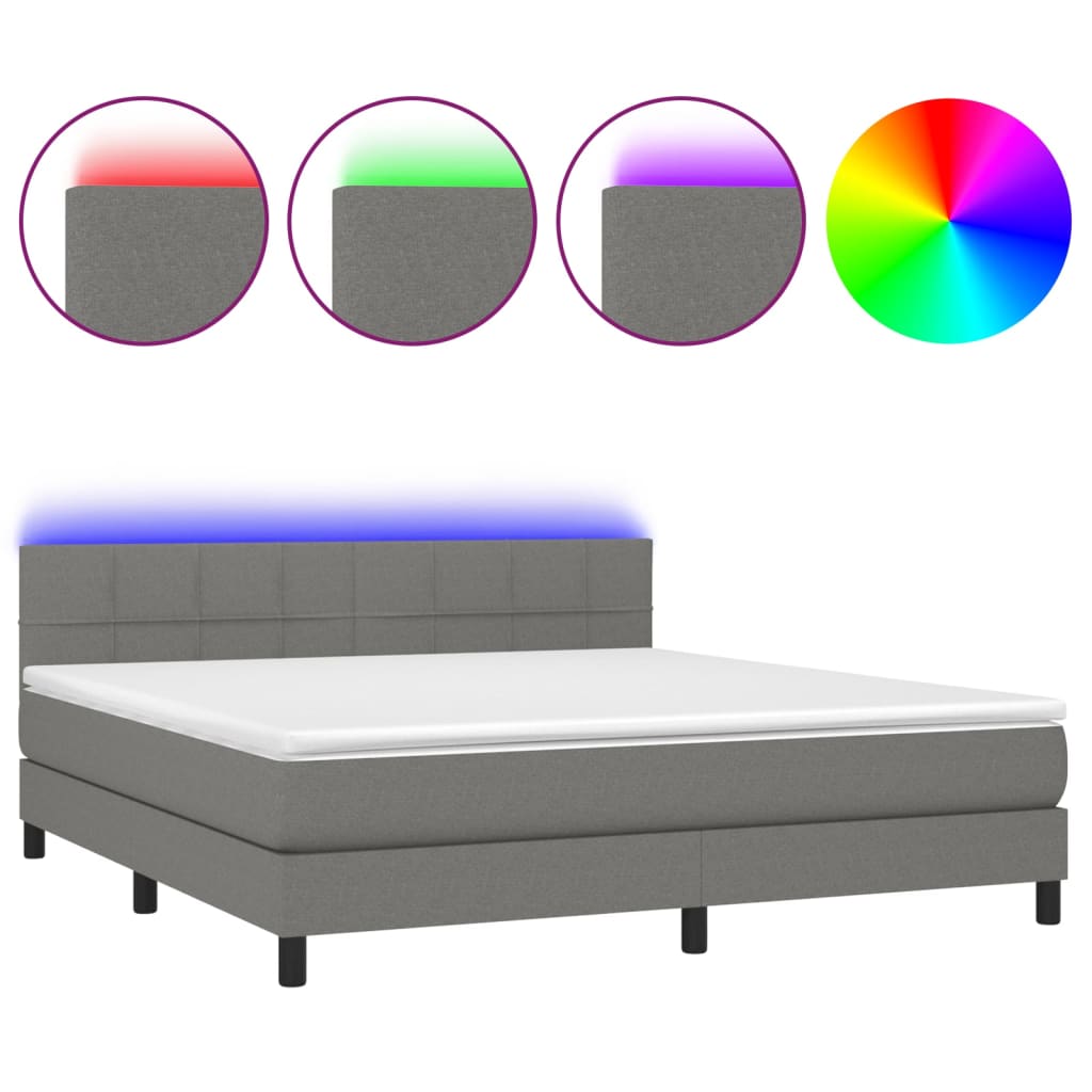 vidaXL Cama box spring colchón y luces LED tela gris oscuro 160x200 cm