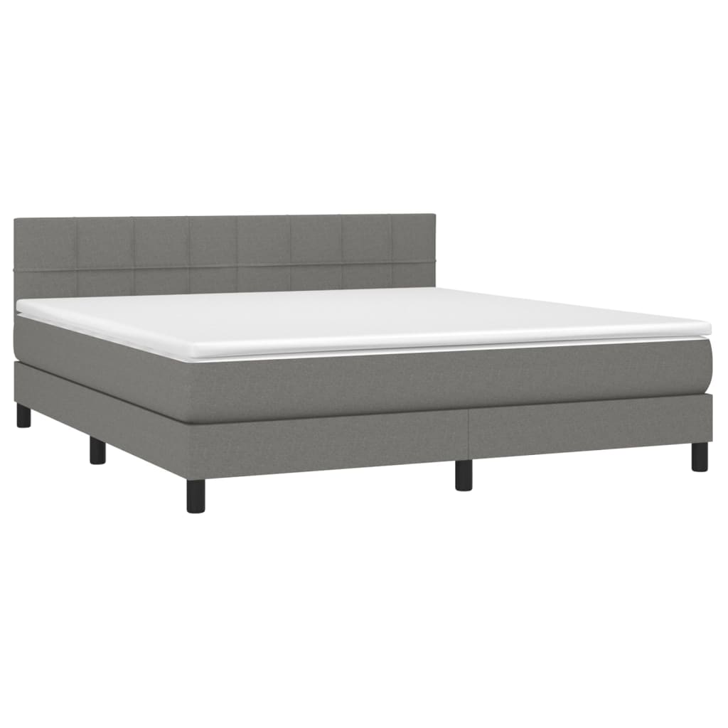 vidaXL Cama box spring colchón y luces LED tela gris oscuro 160x200 cm