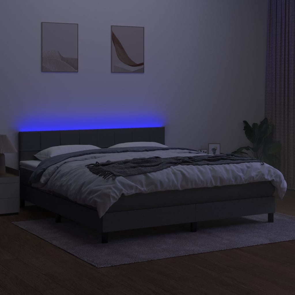 vidaXL Cama box spring colchón y luces LED tela gris oscuro 160x200 cm