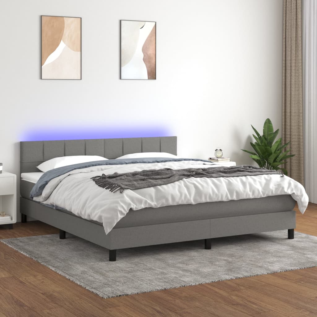 vidaXL Cama box spring colchón y luces LED tela gris oscuro 160x200 cm