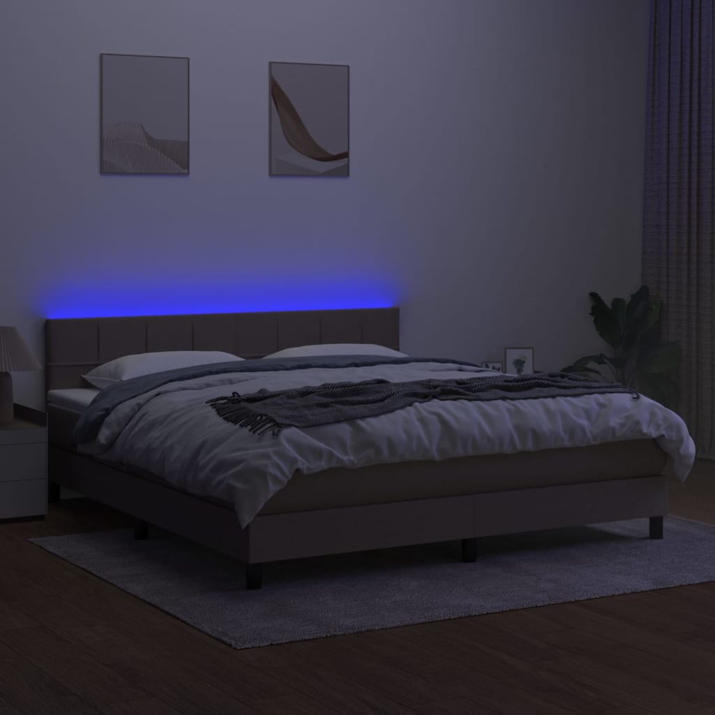 vidaXL Cama box spring colchón y luces LED tela gris taupe 160x200 cm