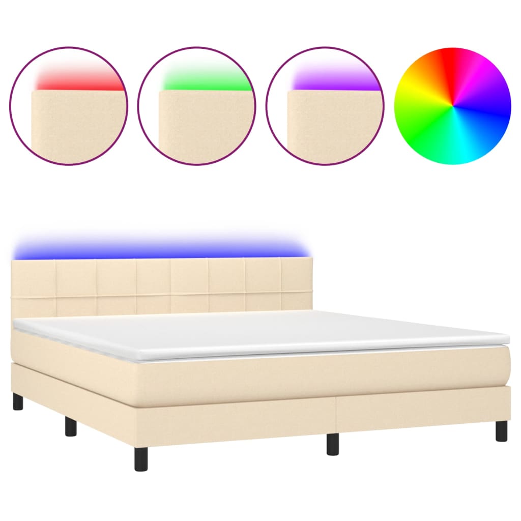 vidaXL Cama box spring colchón y luces LED tela crema 160x200 cm