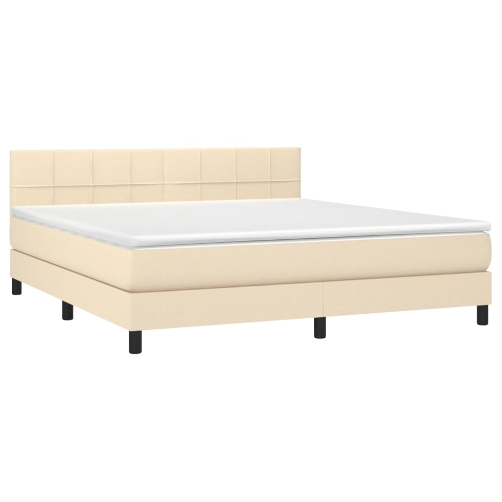 vidaXL Cama box spring colchón y luces LED tela crema 160x200 cm