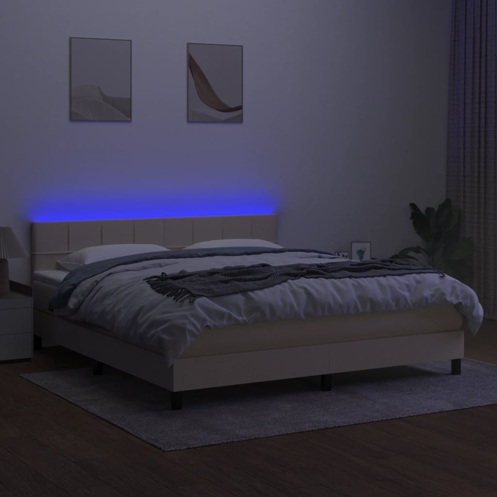 vidaXL Cama box spring colchón y luces LED tela crema 160x200 cm