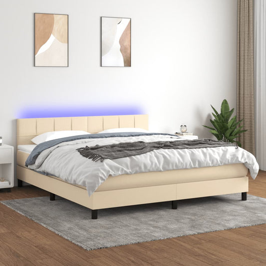 vidaXL Cama box spring colchón y luces LED tela crema 160x200 cm