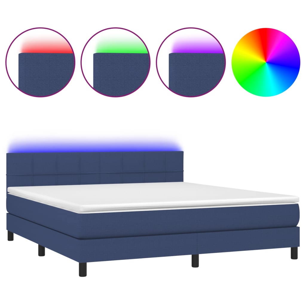 vidaXL Cama box spring colchón y luces LED tela azul 160x200 cm