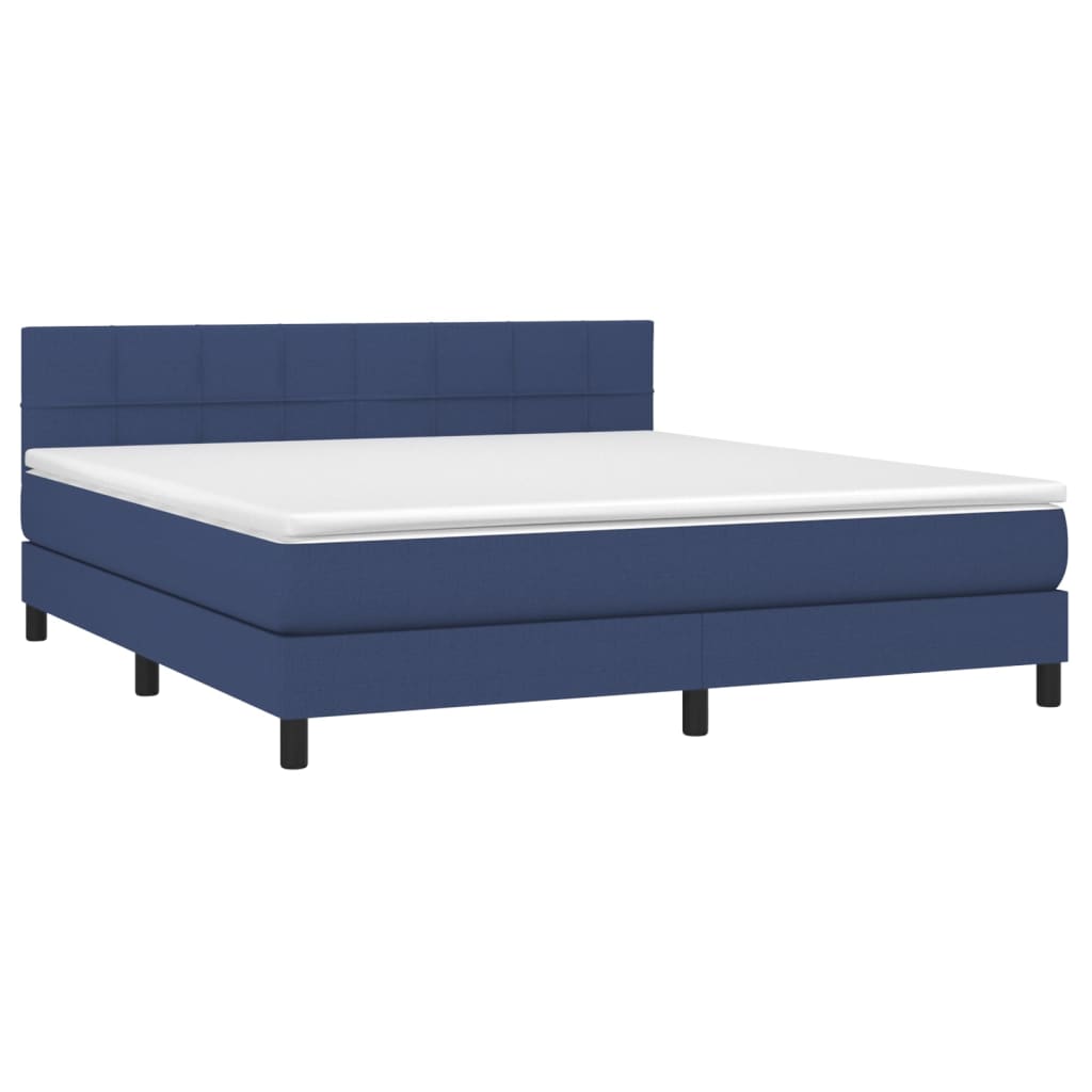 vidaXL Cama box spring colchón y luces LED tela azul 160x200 cm