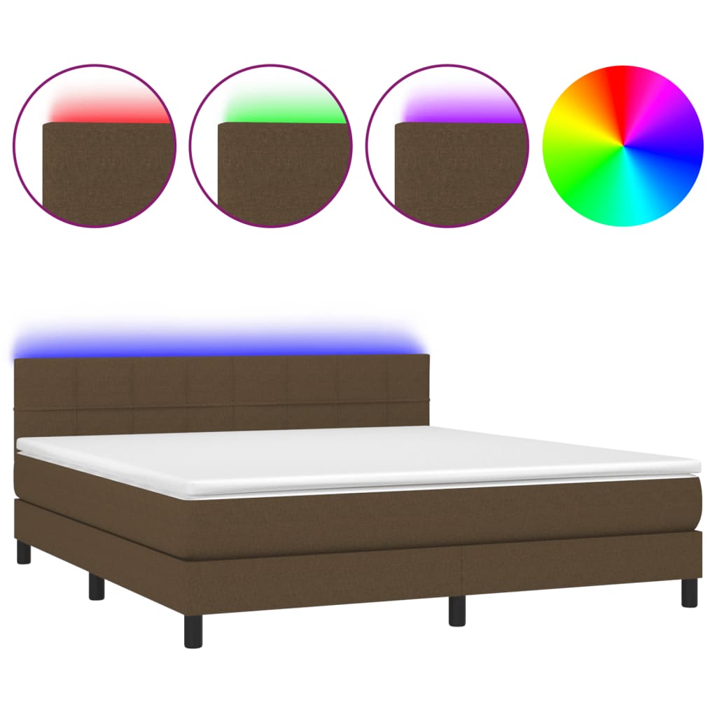 vidaXL Cama box spring colchón luces LED tela marrón oscuro 180x200cm