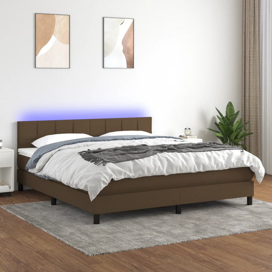 vidaXL Cama box spring colchón luces LED tela marrón oscuro 180x200cm