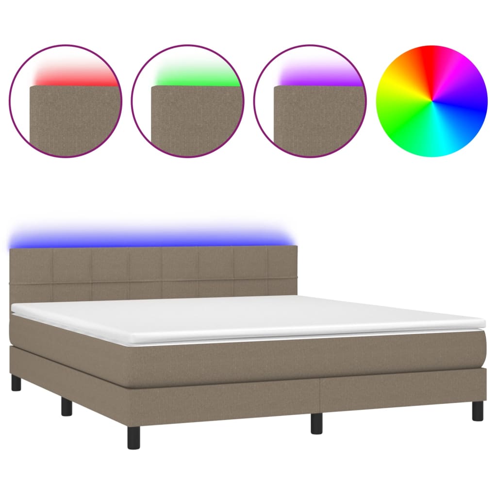 vidaXL Cama box spring colchón y luces LED tela gris taupe 180x200 cm