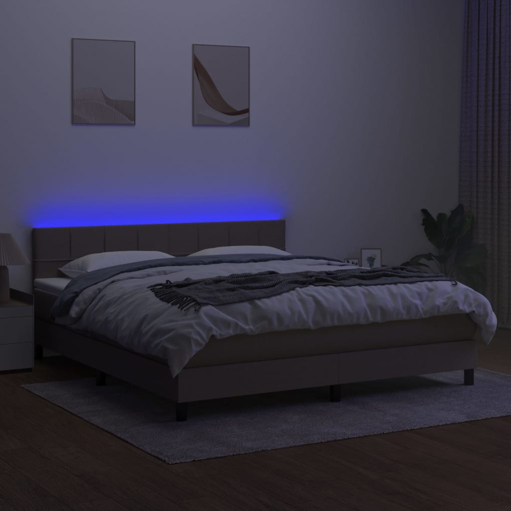 vidaXL Cama box spring colchón y luces LED tela gris taupe 180x200 cm