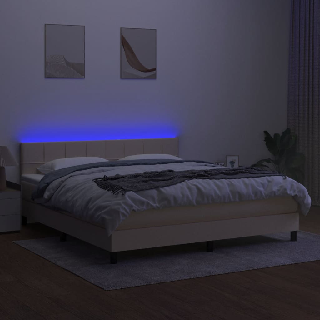 vidaXL Cama box spring colchón y luces LED tela crema 180x200 cm