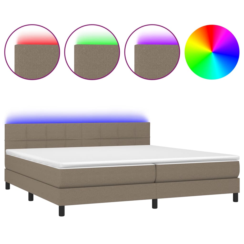 vidaXL Cama box spring colchón y luces LED tela gris taupe 200x200 cm