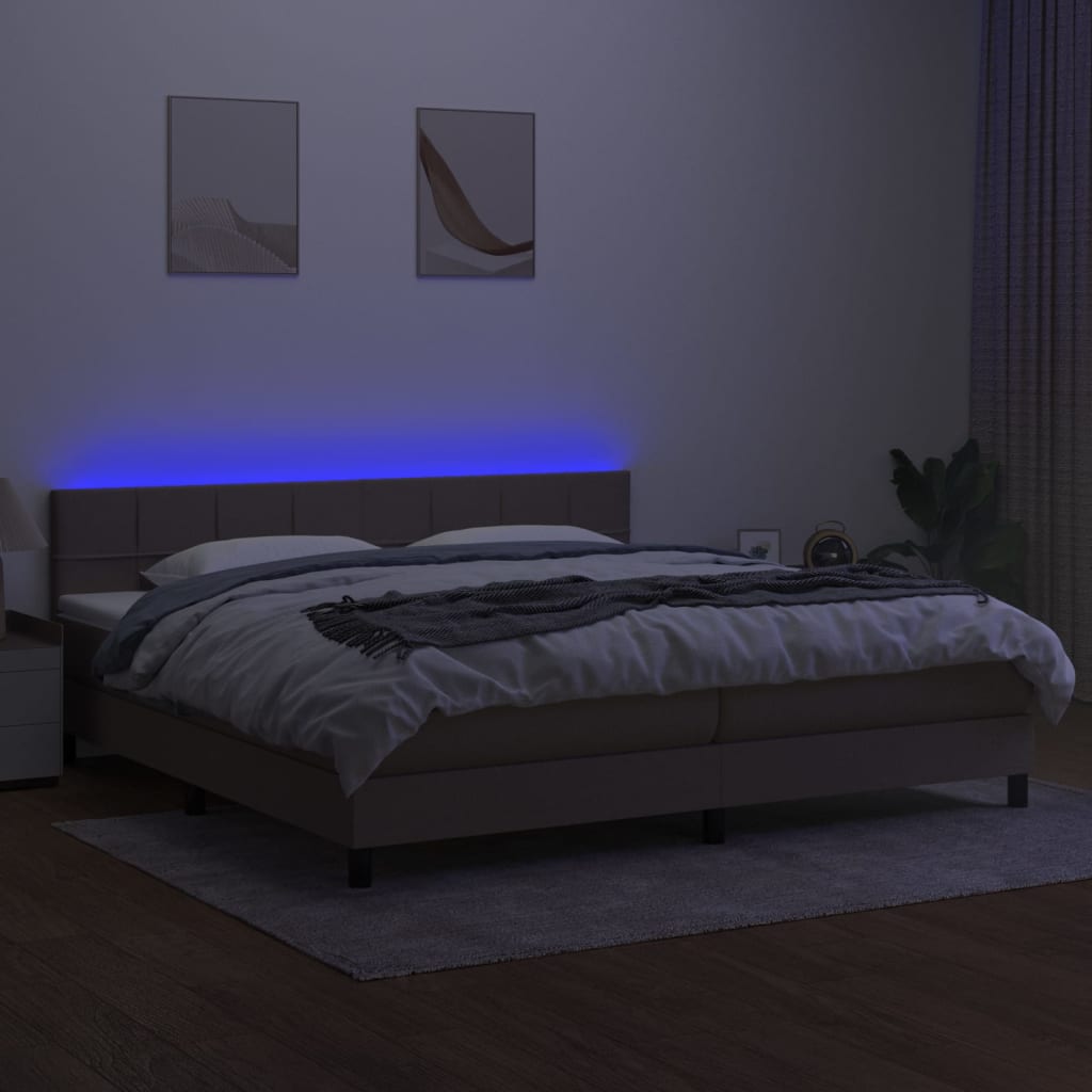 vidaXL Cama box spring colchón y luces LED tela gris taupe 200x200 cm