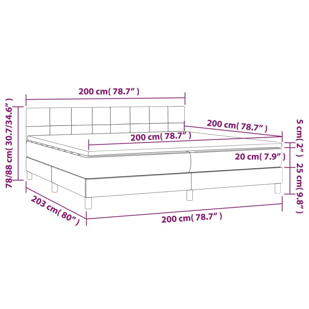 vidaXL Cama box spring colchón y luces LED tela gris taupe 200x200 cm