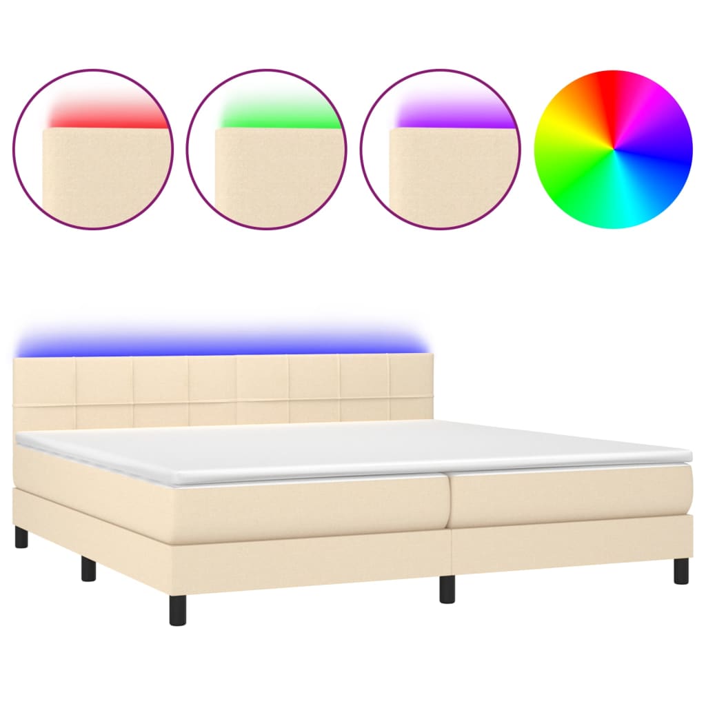 vidaXL Cama box spring colchón y luces LED tela crema 200x200 cm