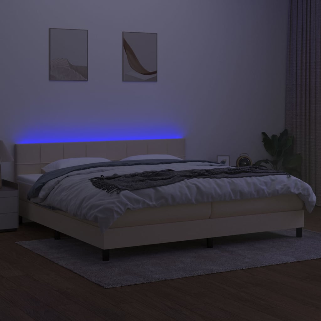 vidaXL Cama box spring colchón y luces LED tela crema 200x200 cm