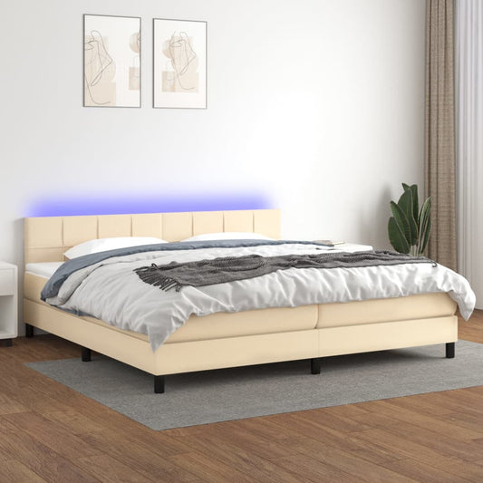 vidaXL Cama box spring colchón y luces LED tela crema 200x200 cm