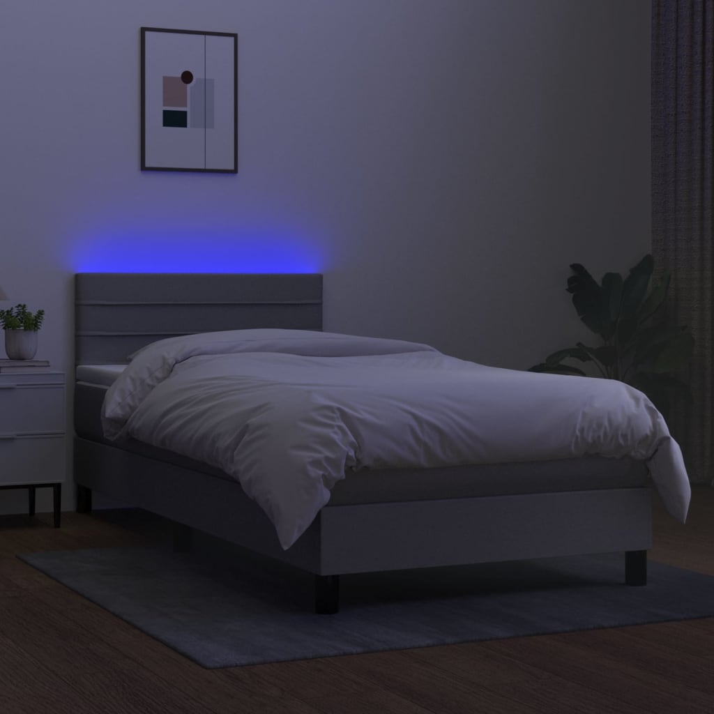 vidaXL Cama box spring colchón y luces LED tela gris claro 90x190 cm