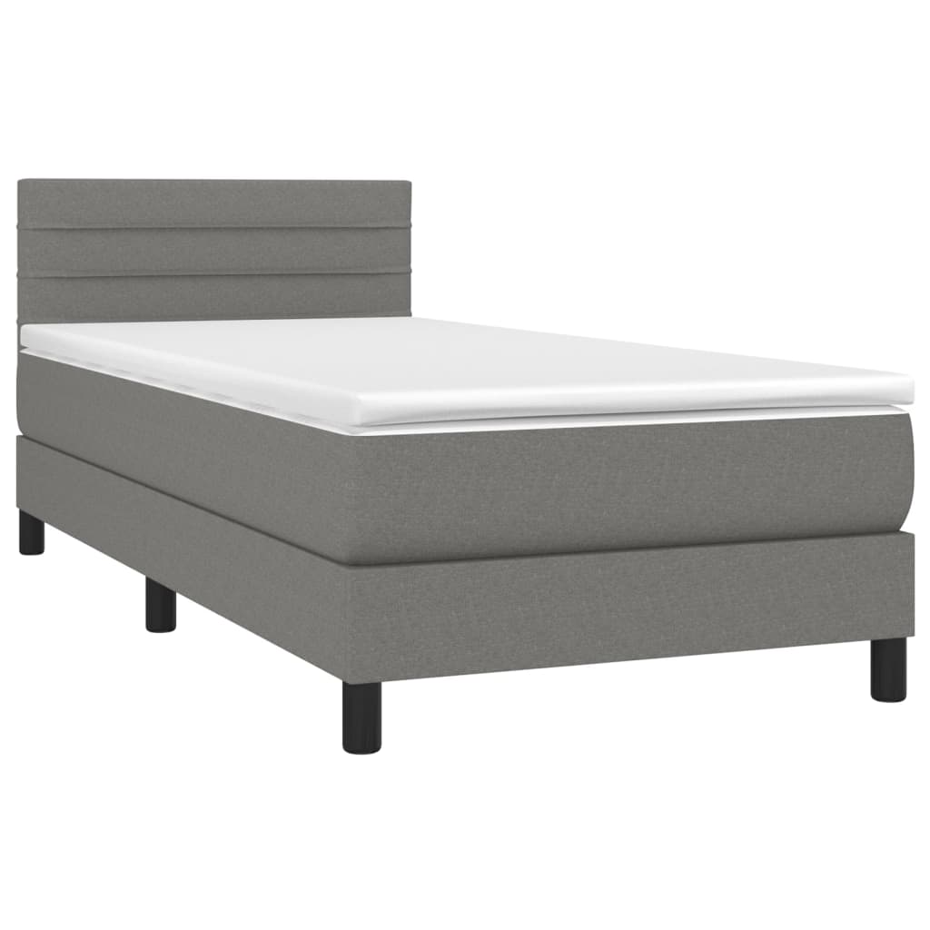 vidaXL Cama box spring colchón y luces LED tela gris oscuro 90x190 cm