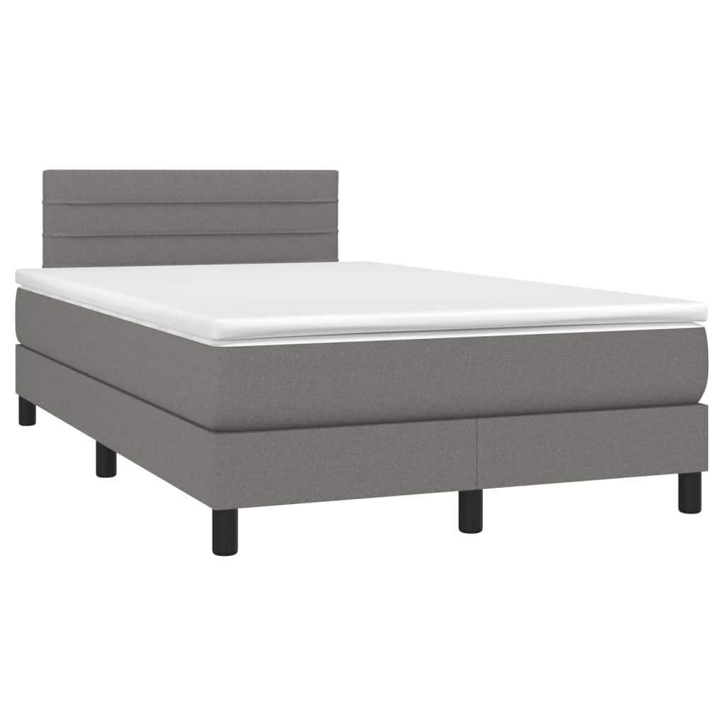 vidaXL Cama box spring con colchón y LED tela gris oscuro 120x200 cm